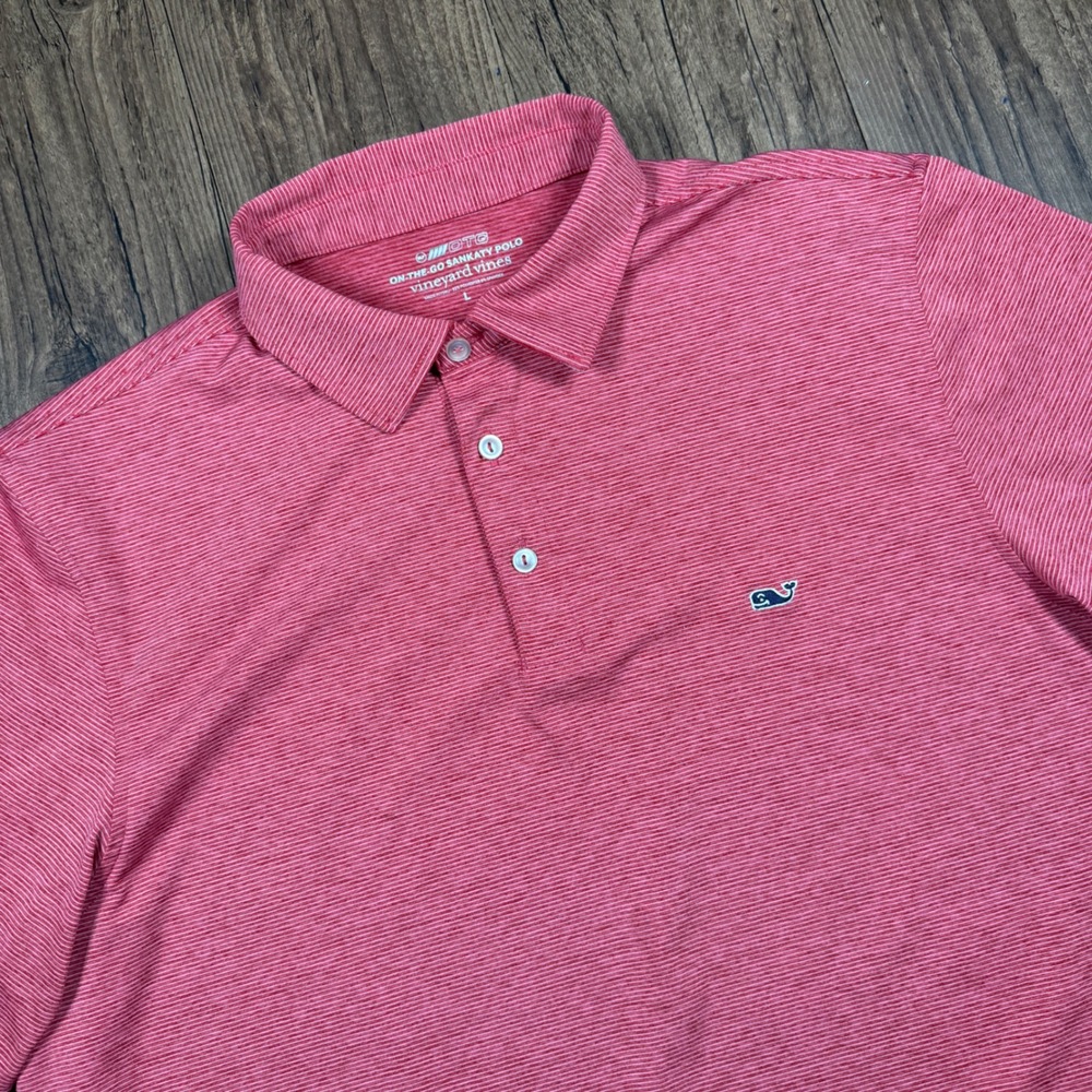 Vineyard Vines Sankaty On-The-Go Polo Shirt Mens L Red Performance Striped OTG